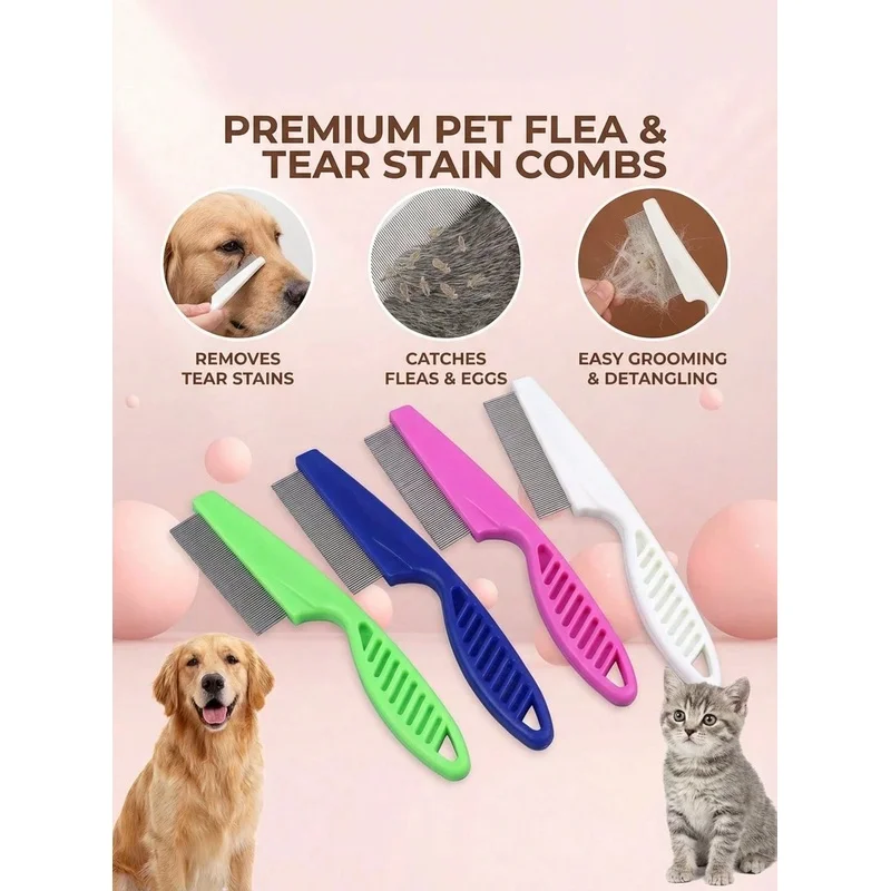 Flea Comb Fine Tooth Pet Tear Stain - Delikatny grzebień ze stali nierdzewnej z