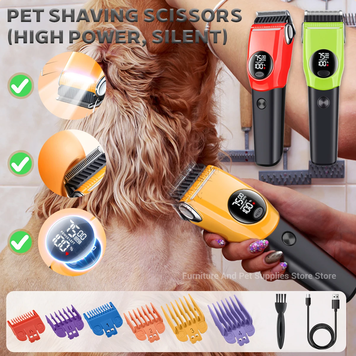 Cordless Dog Clippers Low Noise Grooming - Elektryczna maszynka do strzyżenia psów, profesjonalny