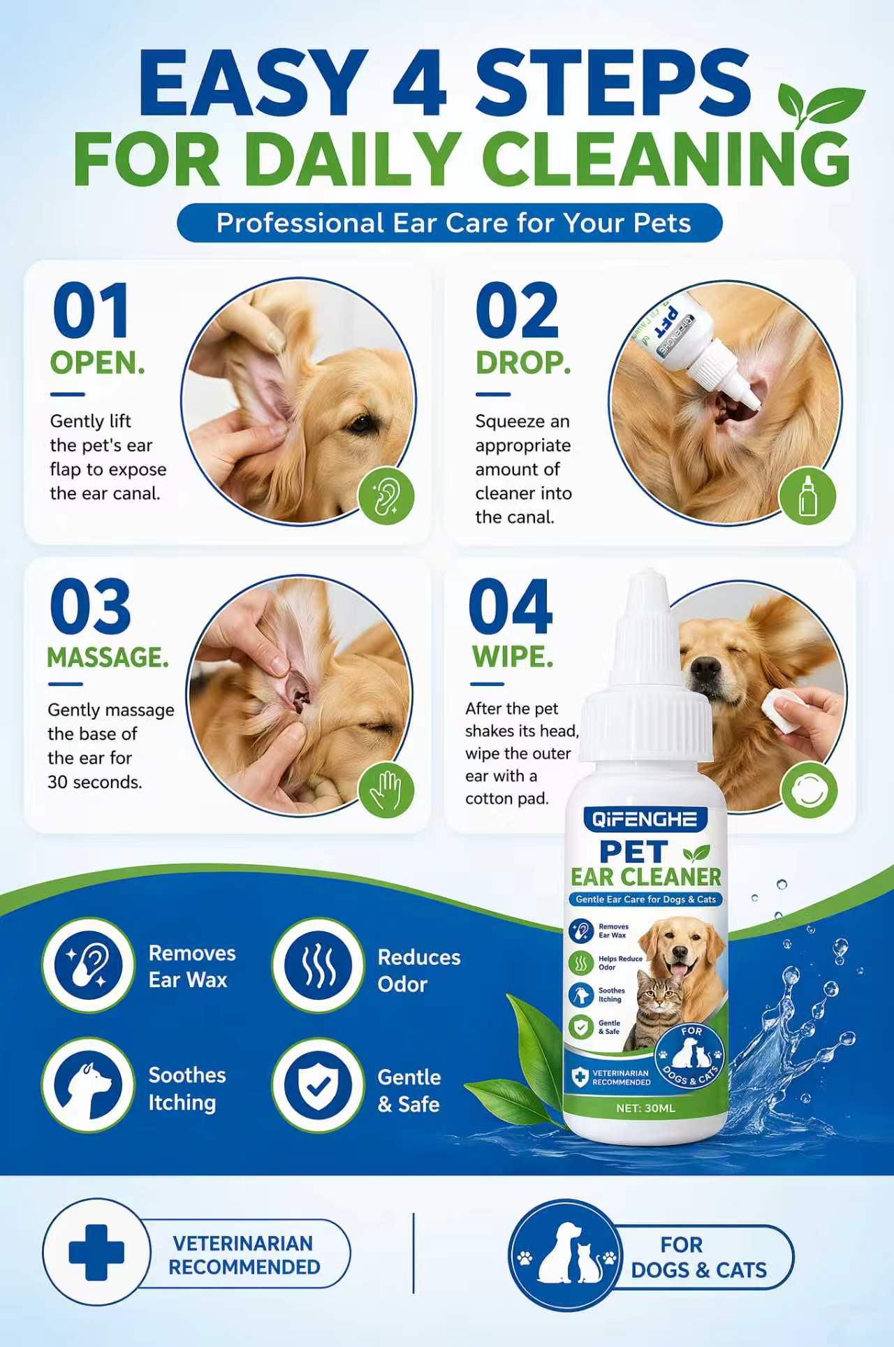 30ml Kropli do Czyszczenia Usz – Dog Ear Cleaner Solution Drops Wash recenzja i cena